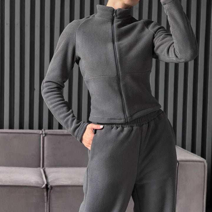 Dame Fleece Lounge Wear Dress med Høy Krage og Elastisk Midje Skjora
