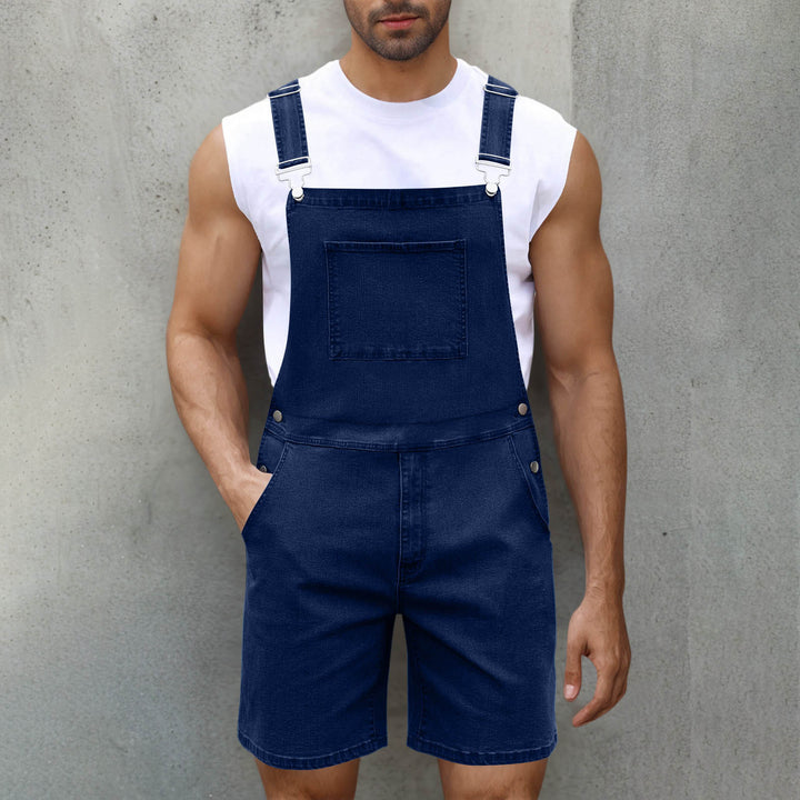 Herre denim-latzshorts med moderne lommer og justerbare stropper Skjora