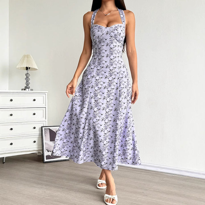 Dame Sommerlig Maxikjole med floral halterdesign og sidelivsspalte Skjora