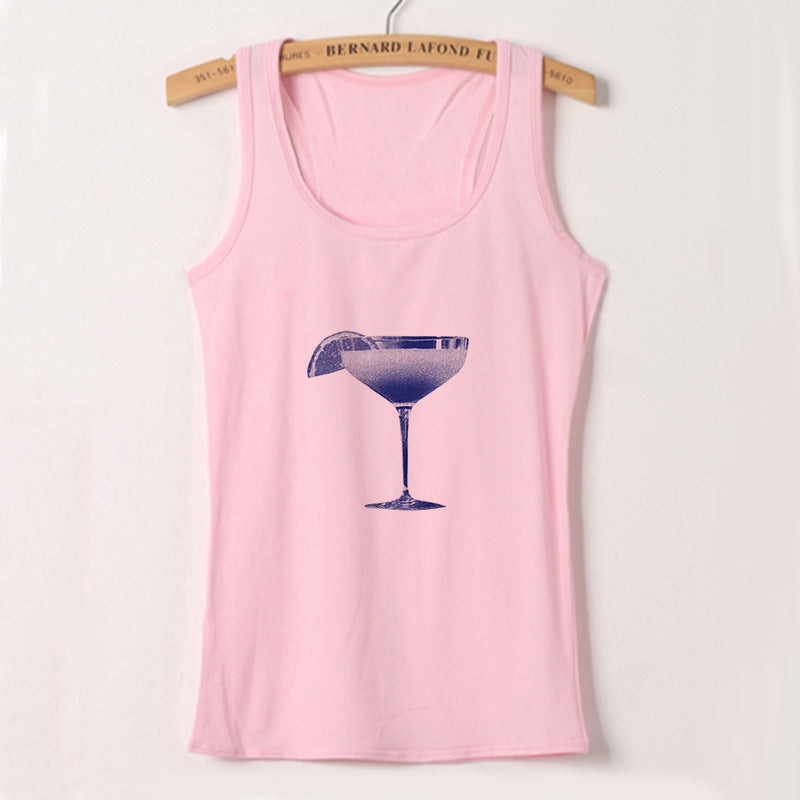 Damer cropped T-skjorte med friskt cocktailmotiv Skjora