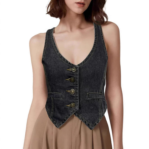 Dame Denim Bustier-Top med knappdetaljer og forlenget silhuett Skjora