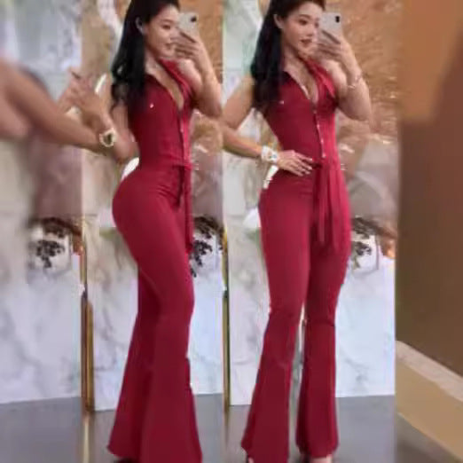 Damer Elegant Flared Jumpsuit med knappdetaljer Skjora