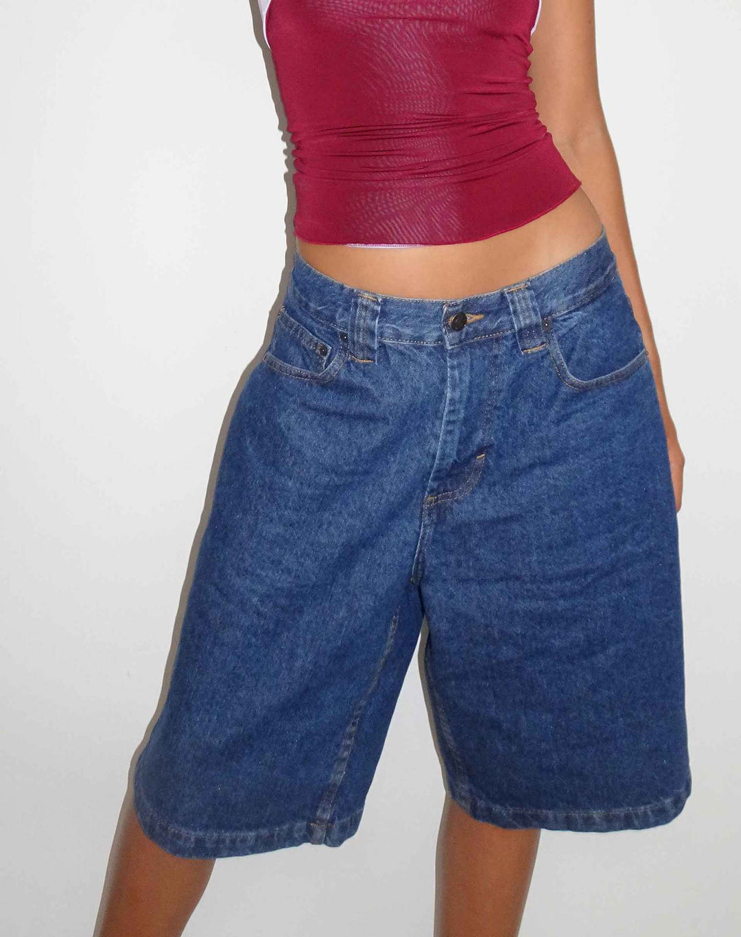 Dame casual denim shorts med vid passform og høye sidelommer Skjora