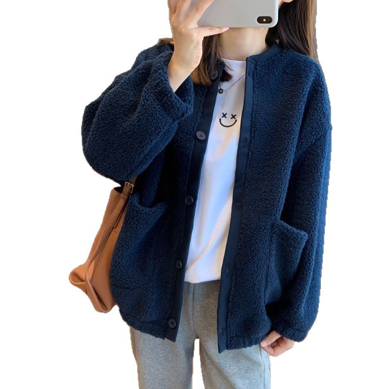 Kvinne Fluffy Oversized Jakke med Store Lommer