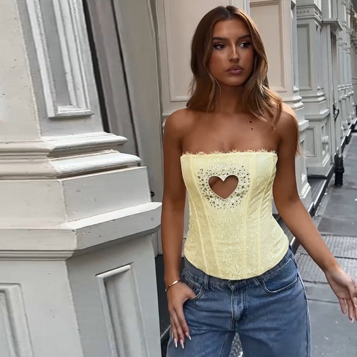 Kvinnes bustier topp med hjerteformet utringning og elegante rhinestone detaljer