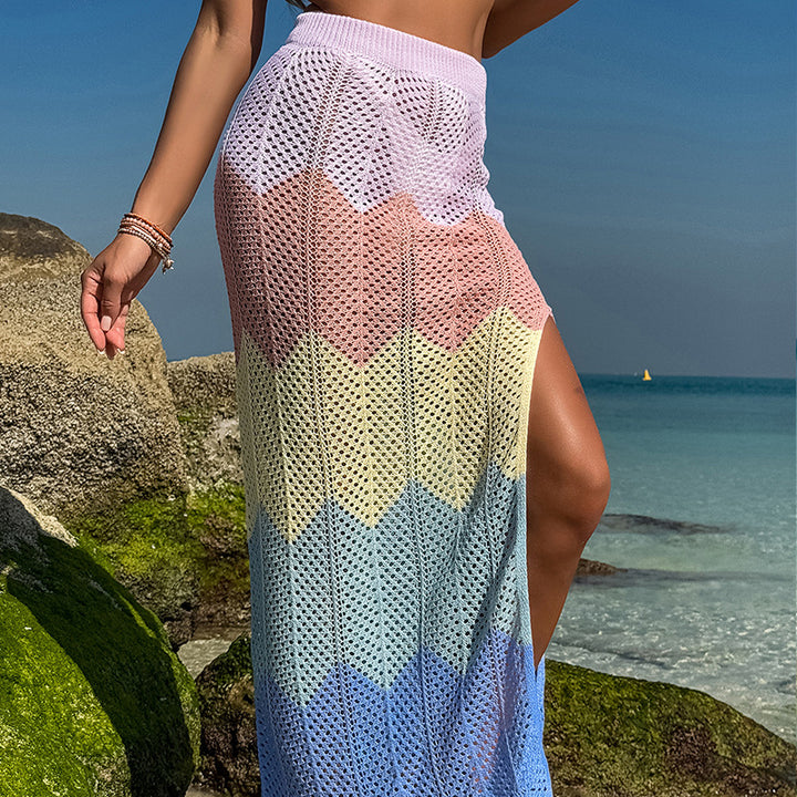 Damen Häkel-Sarong mit Wellenmuster und hohem Schlitz Skjora