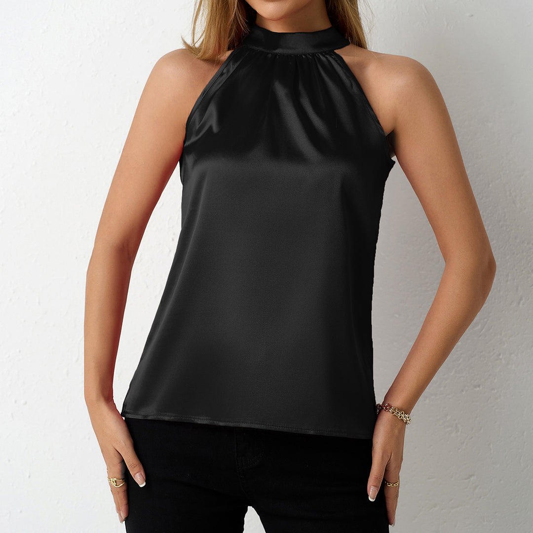 Dame Elegant halterneck bluse med satengfinish Skjora