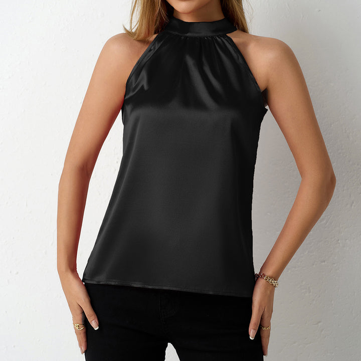 Dame Elegant halterneck bluse med satengfinish Skjora