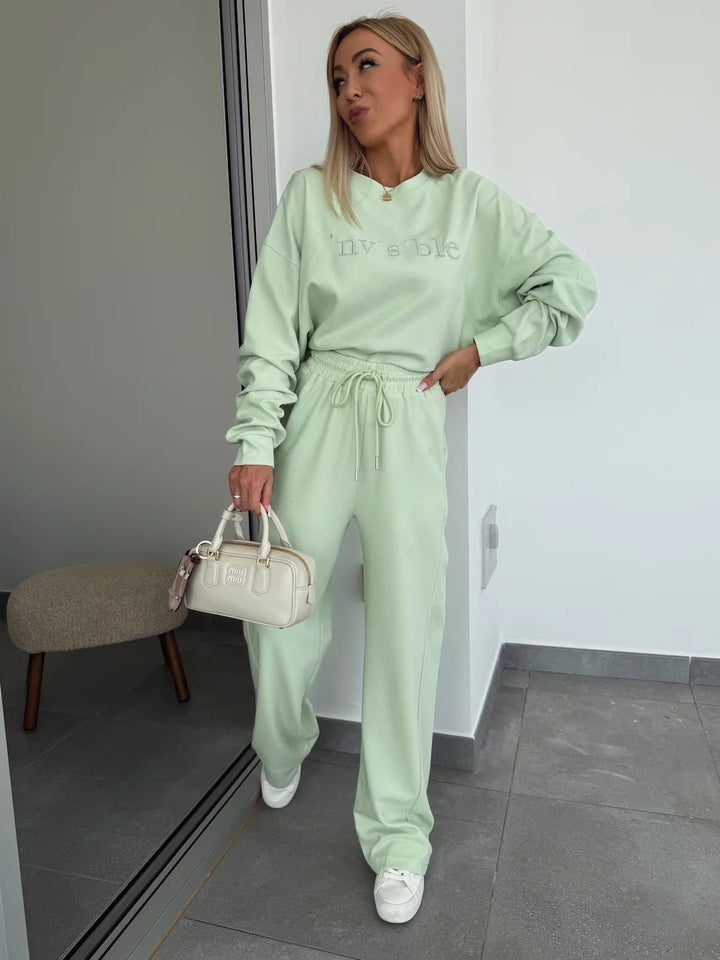 Dame Casual Sweatpants Sett med Løs Passform og Praktiske Lommer