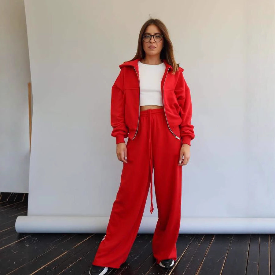 Kvinnenes casual fritids joggedrakt med cropped sweatshirtjakke og vide bukser Skjora
