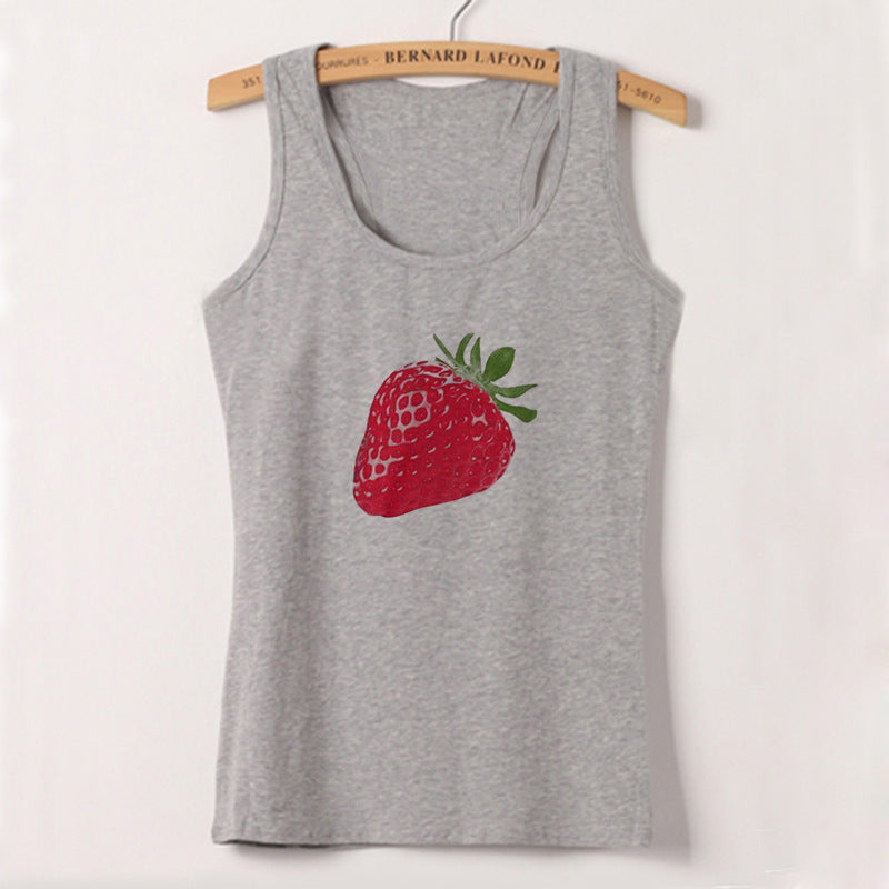 Dame cropped T-skjorte med fruktig jordbærdesign Skjora