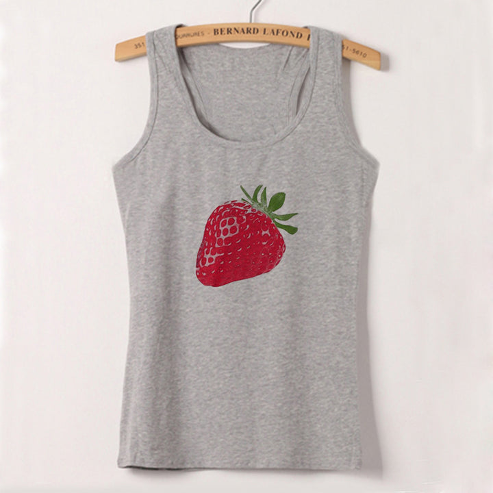Dame cropped T-skjorte med fruktig jordbærdesign Skjora