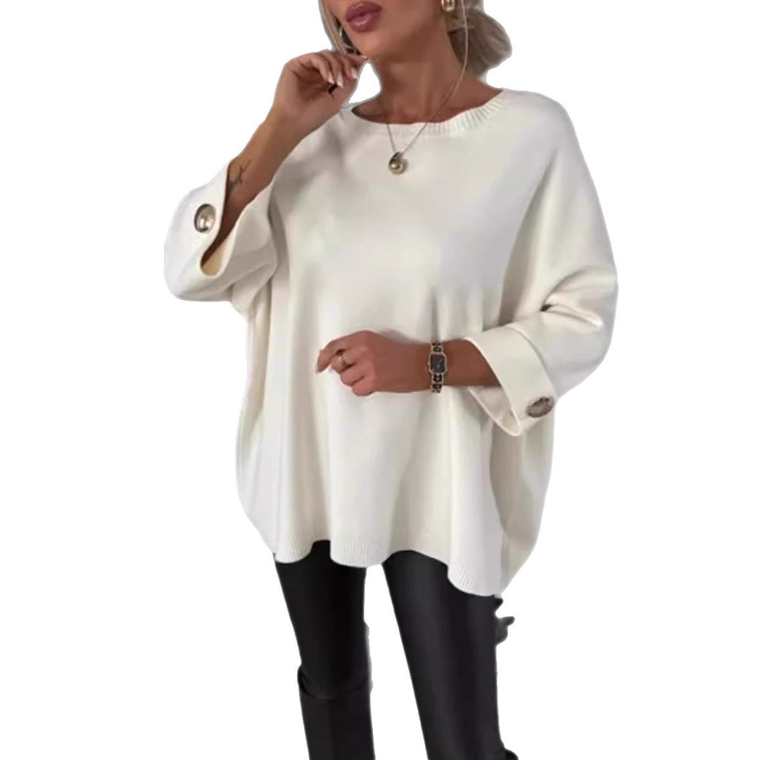 Damer oversized strikkegenser med dekorative knapper Skjora