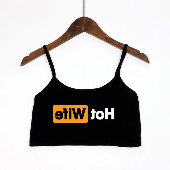 Dame Crop-Top med moderne skrifter og justerbare stropper Skjora