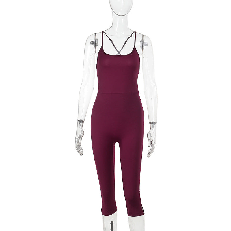 Damer sporty jumpsuit med spaghetti stropper og tettsittende snitt Skjora