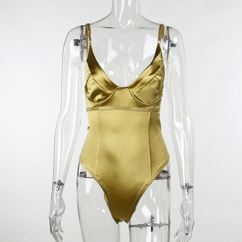 Dame Satin-Bustier-Top med dyp V-hals og elegant passform Skjora