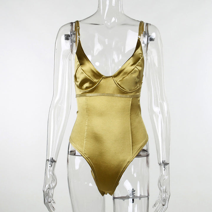 Dame Satin-Bustier-Top med dyp V-hals og elegant passform Skjora