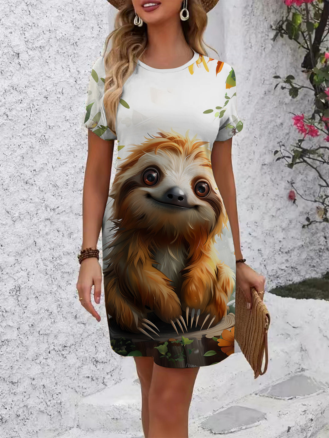 Damen T-Shirt Kleid mit floralem Design und bequemem Schnitt Skjora