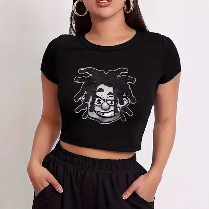 Dame Crop-T-skjorte med kreativt Comic-motiv Skjora