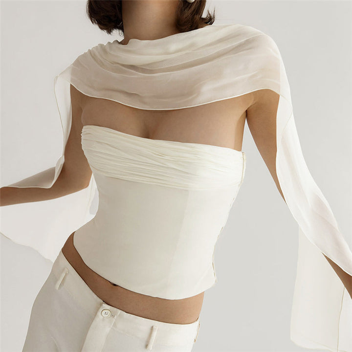 Dame Bandeau-top med elegant chiffonoverdel Skjora