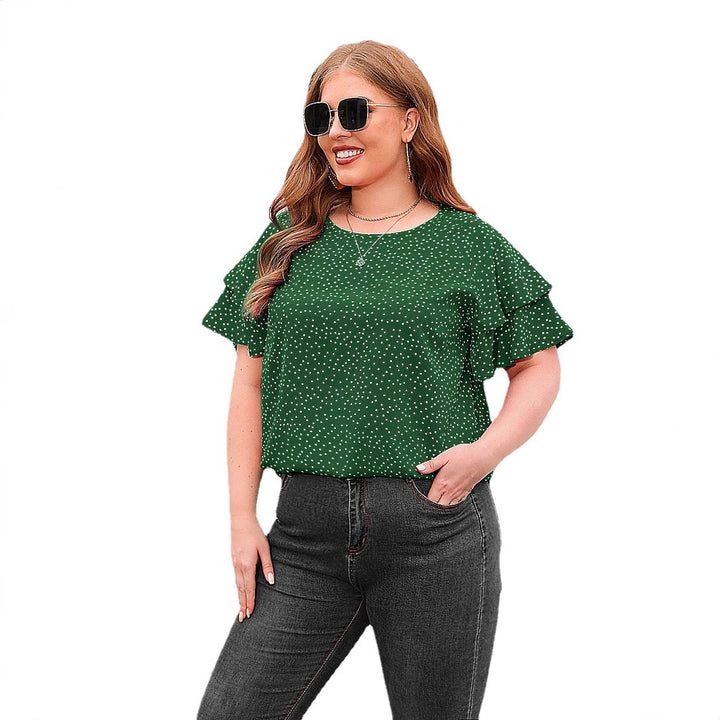 Dame bluse skjorte med volanger og prikkedesign Skjora