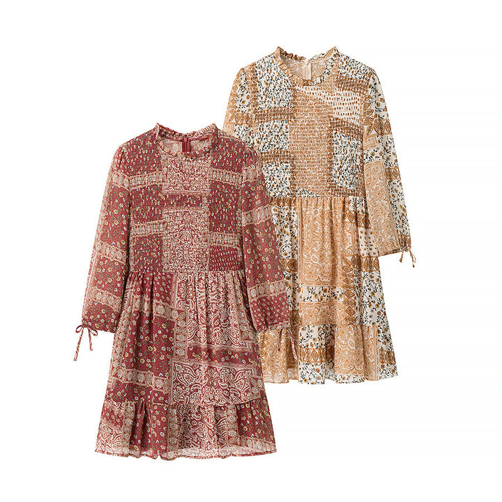 Kvinnes Patchwork Kjole med Voluminøs Skjørt Skjora