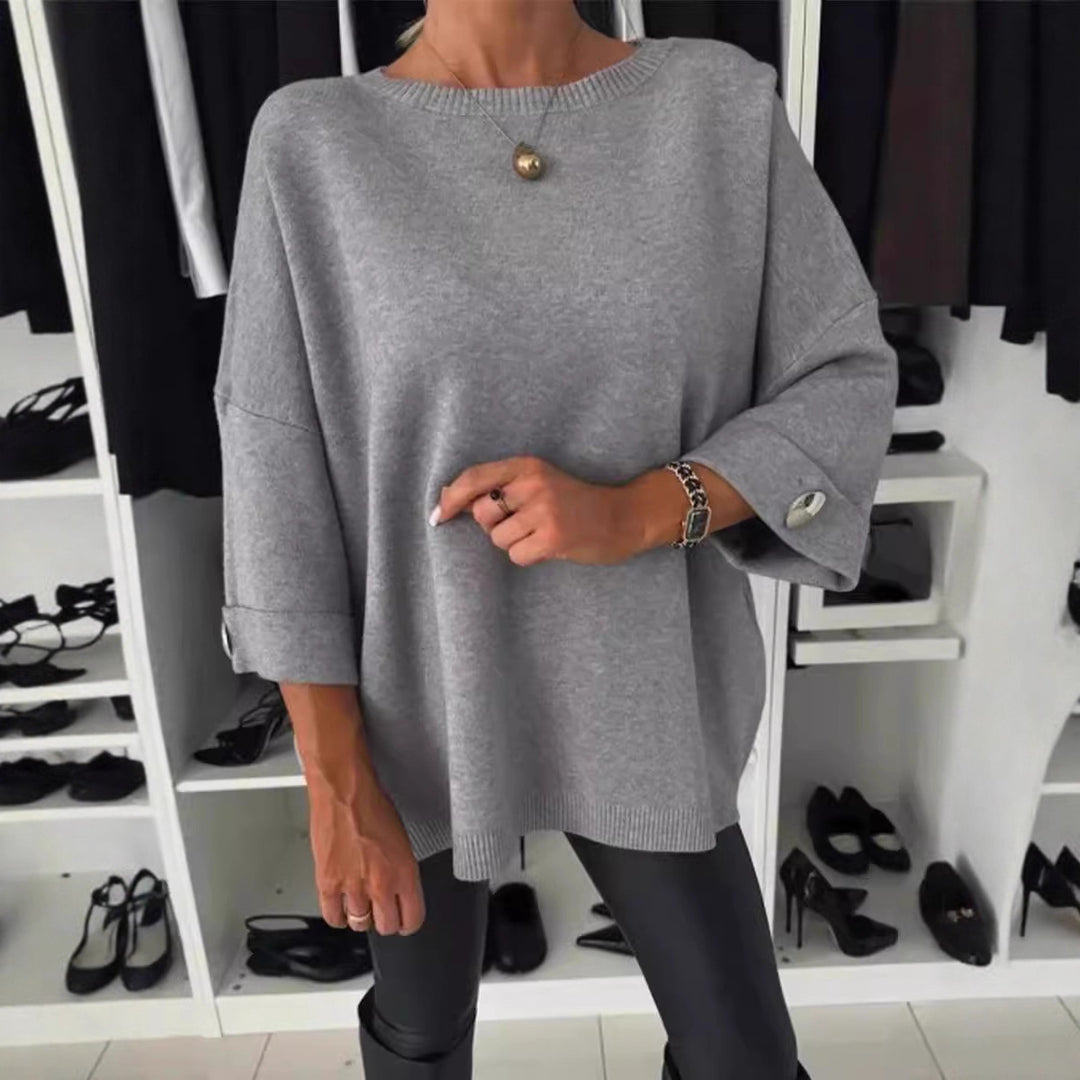 Damer oversized strikkegenser med dekorative knapper Skjora