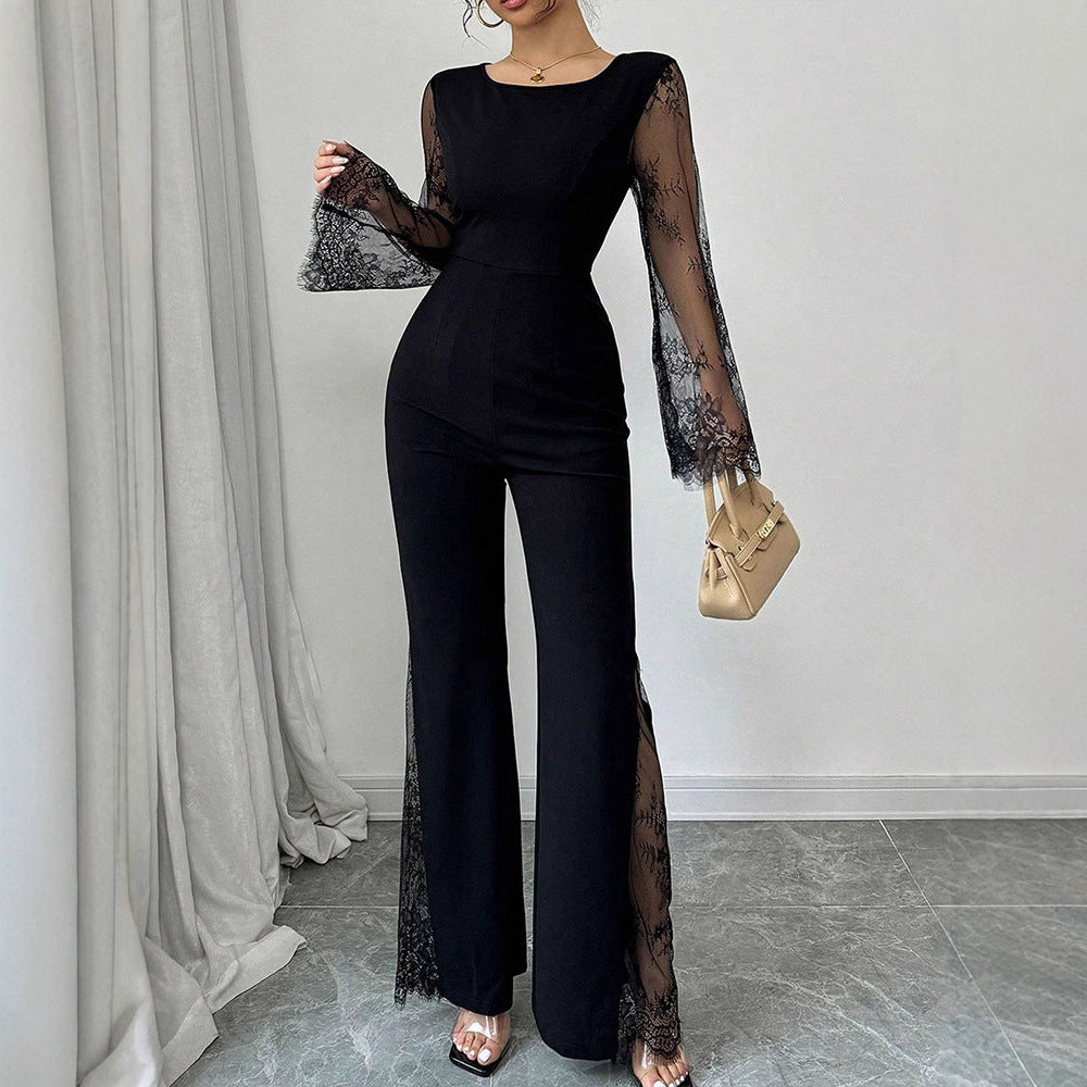 Damer Elegant Jumpsuit med skimrende spisse og vide ben Skjora