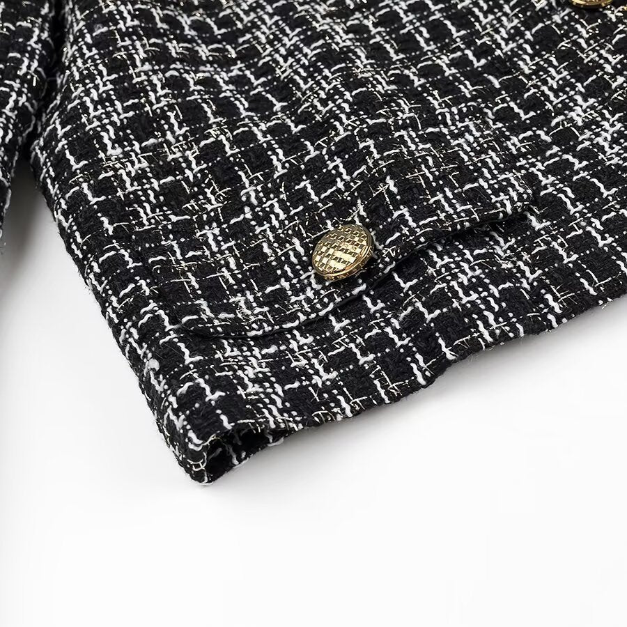 Kvinne Fashion Boucle Jakke med Knapper Skjora