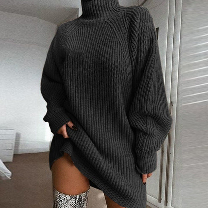 Damer Oversized Strikkegenser med Ståkrage og Motetrend Ribbet Mønster Skjora
