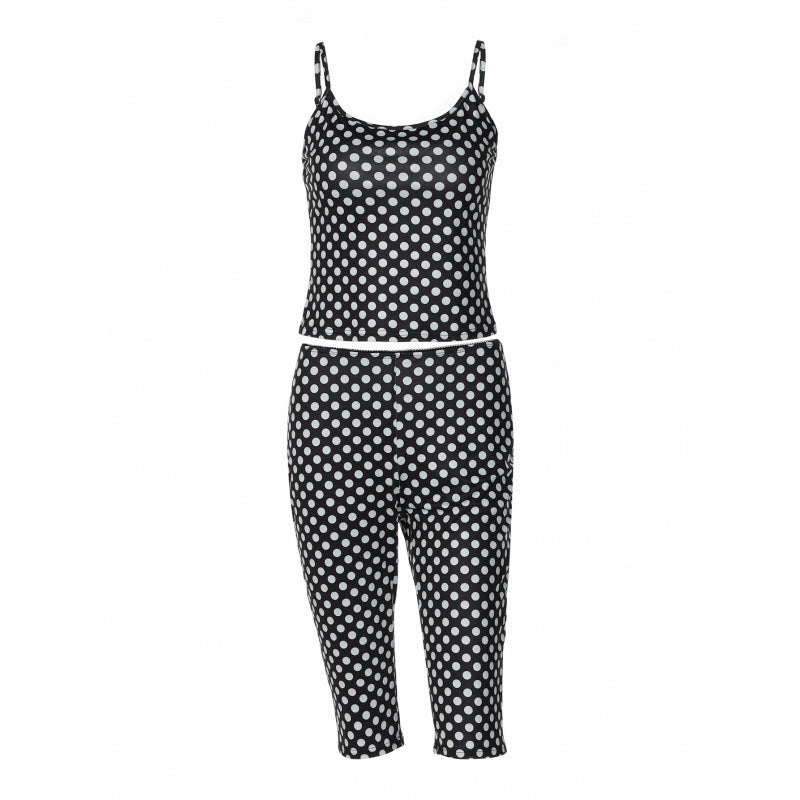 Dame moteriktig polka-prikk antrekk sett med crop-top og ankel-lange leggings Skjora