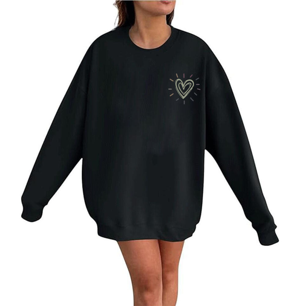 Dame Oversized Sweatshirt med søtt hjerte-motiv og avslappet snitt Skjora