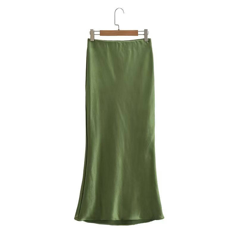 Damer elegant sateng skjørt i minimalistisk stil med myk drapering Skjora