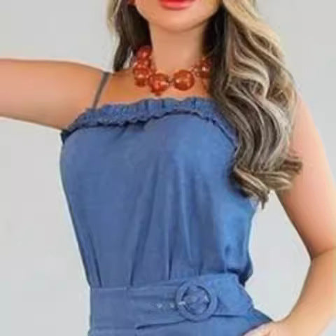 Dame casual jumpsuit med volangdetaljer og justerbart midjebånd Skjora