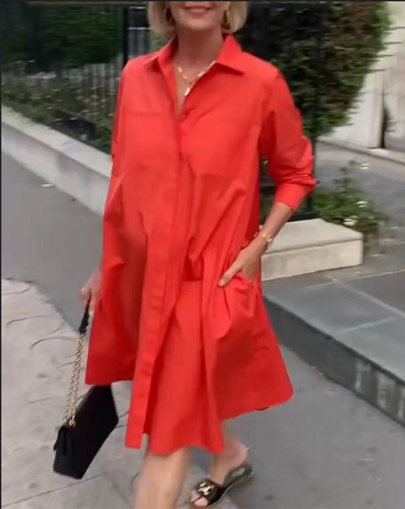 Women's shirt dress in a relaxed A-line shape with practical pockets Skjora