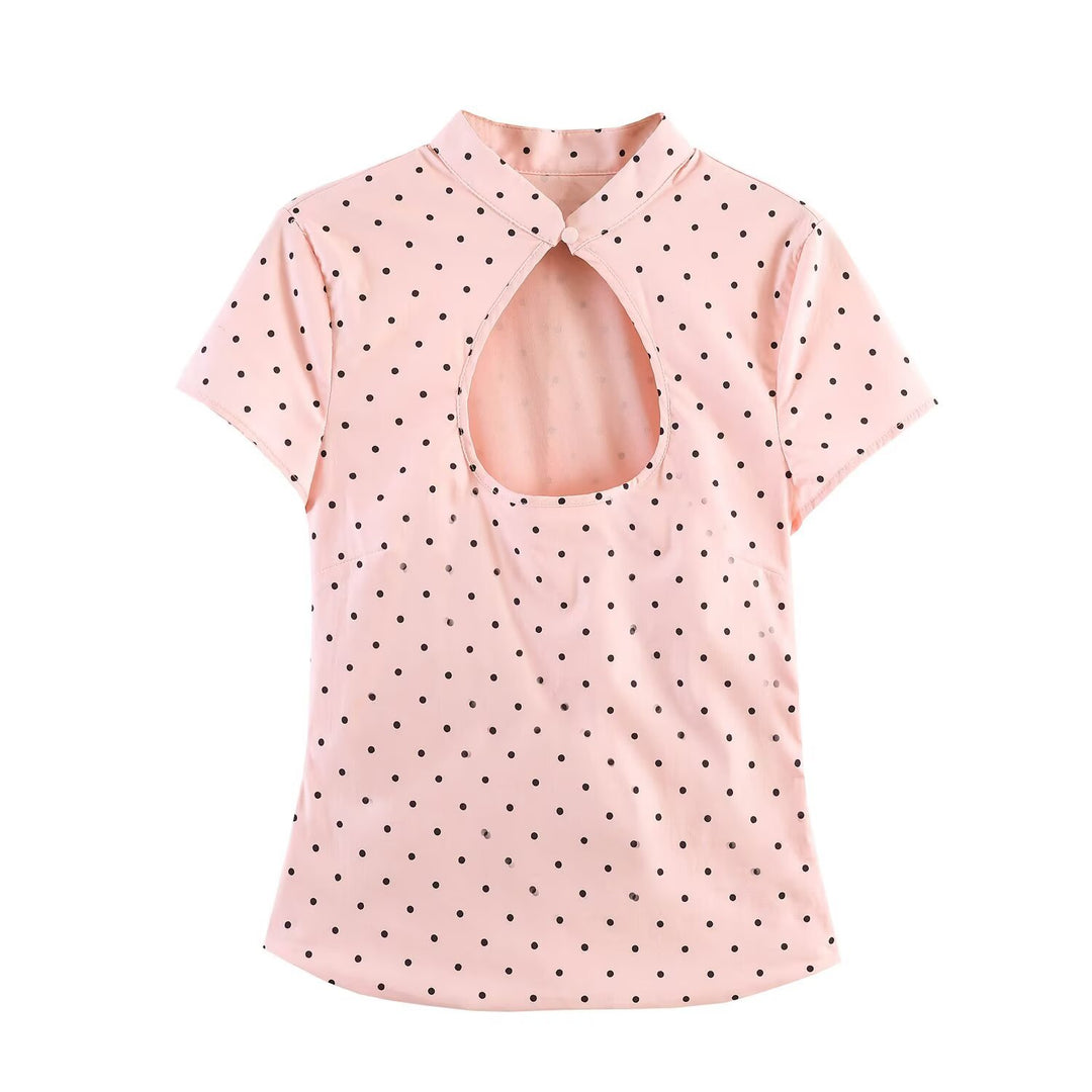 Damer bluse med innovativ utringning og elegant krage Skjora