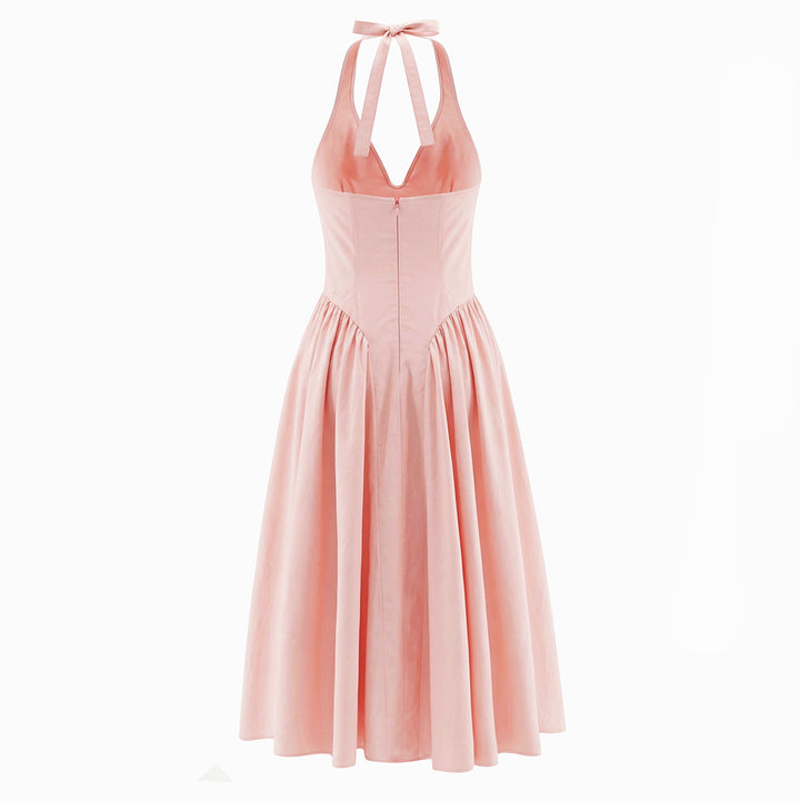 Women's Maxi Dress with Deep V-neck and Ruffle Design Skirt