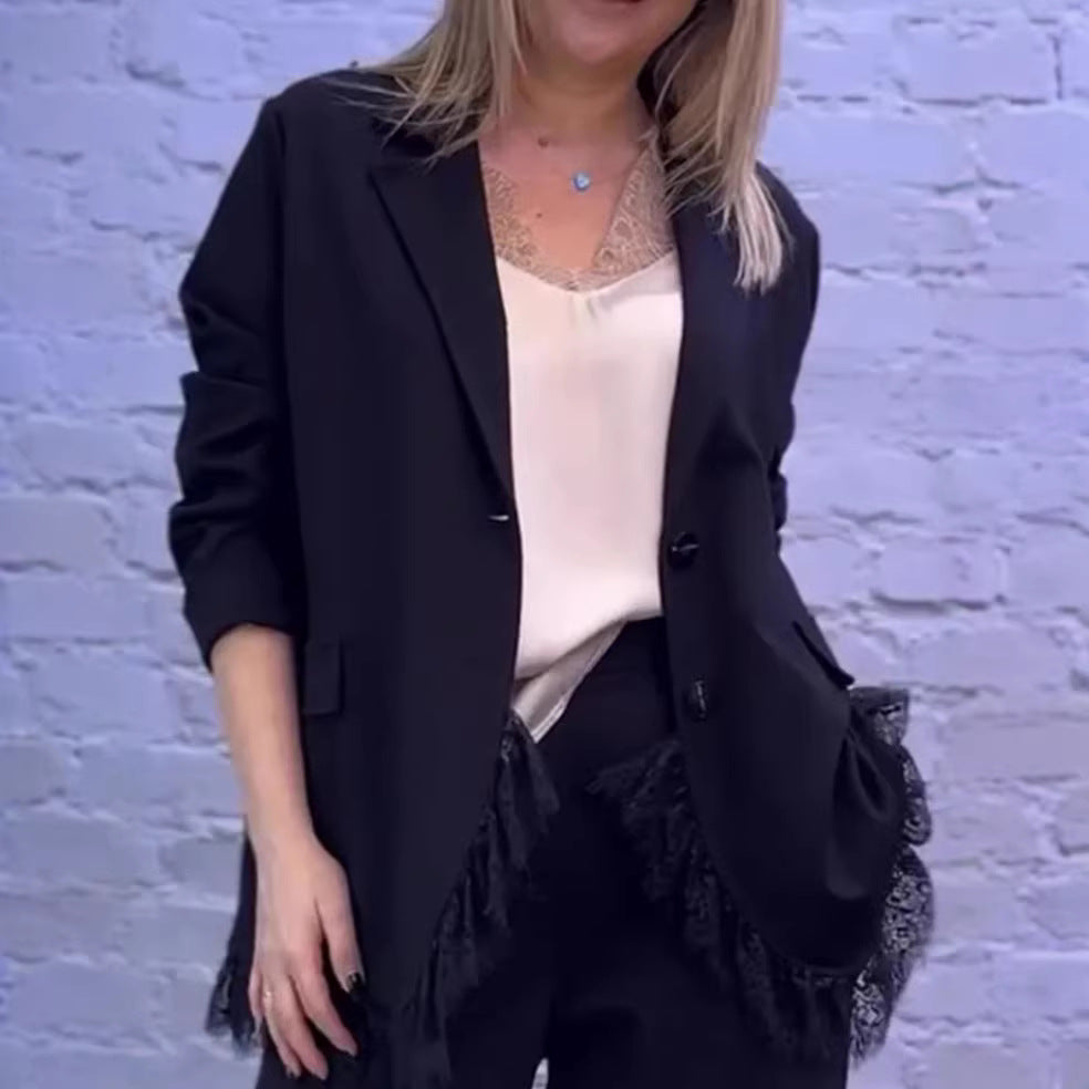 Women's elegant blazer jacket with lace details Skjora