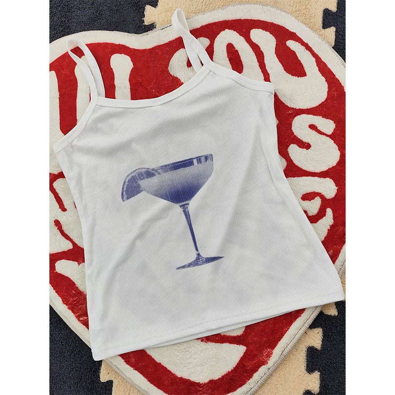 Damer cropped T-skjorte med friskt cocktailmotiv Skjora