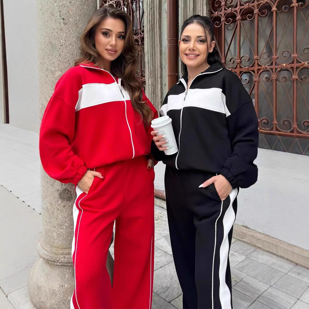Women's sporty casual set with high collar and side stripes Skjora