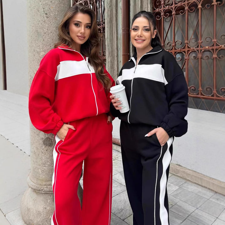 Women's sporty casual set with high collar and side stripes Skjora