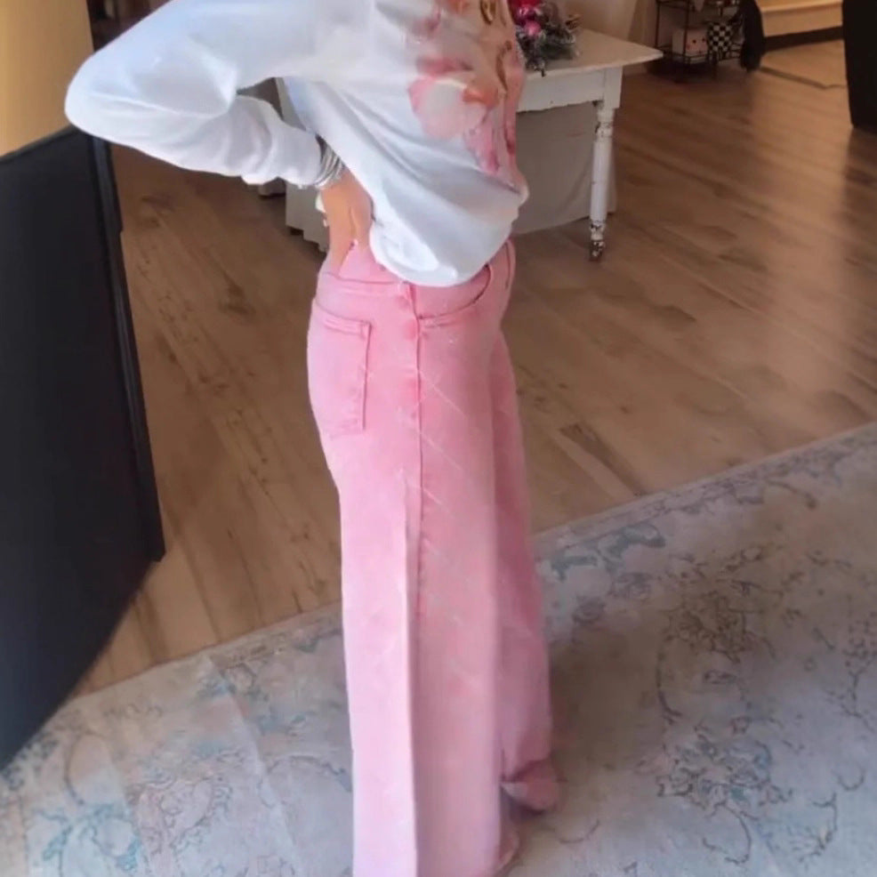 Kvinnelige vide jeans i en avslappet stil med høy midje Skjora