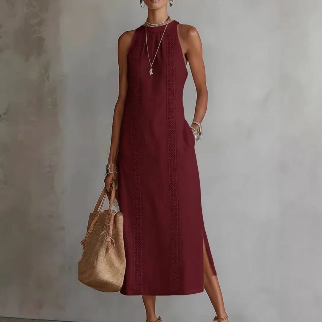 Damer Elegant Sommer-Maxi-Kjole med Spissapplikasjon og sideløft Skjora