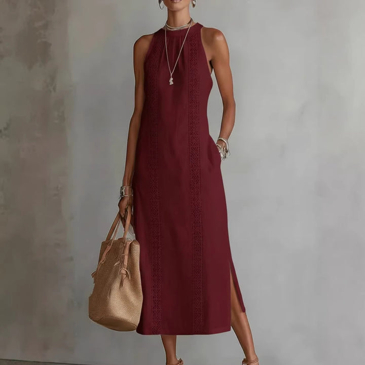 Damer Elegant Sommer-Maxi-Kjole med Spissapplikasjon og sideløft Skjora