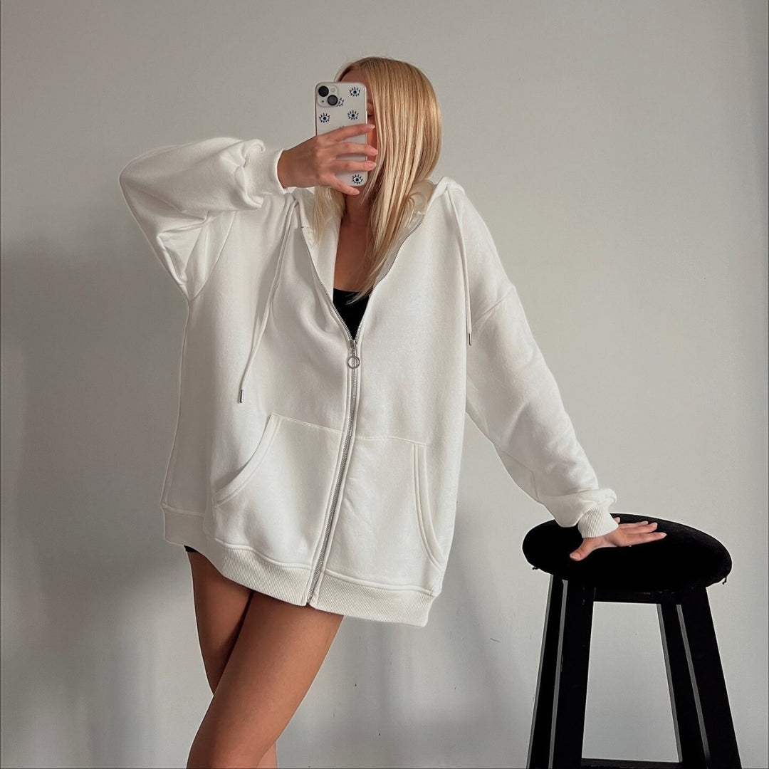 Dame oversized hettejakke med glidelås Skjora