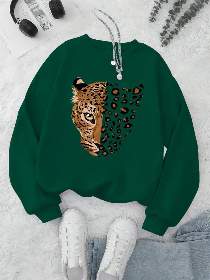 Kvinner sweatshirt med leopardmotiver Skjora