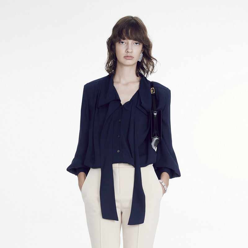 Dame elegant bluse med belte Skjora