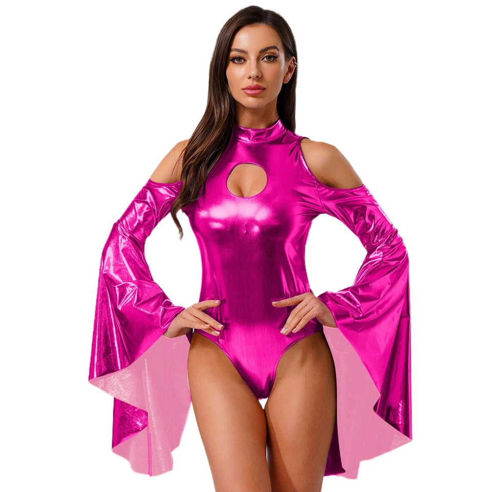 Damen Body mit schulterfreien Ärmeln und glamourösem Glanz Skjora