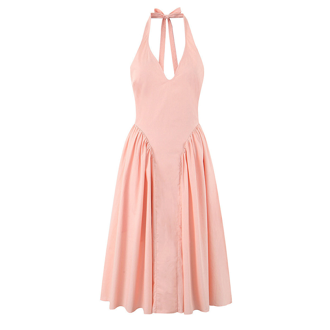 Women's Maxi Dress with Deep V-neck and Ruffle Design Skirt