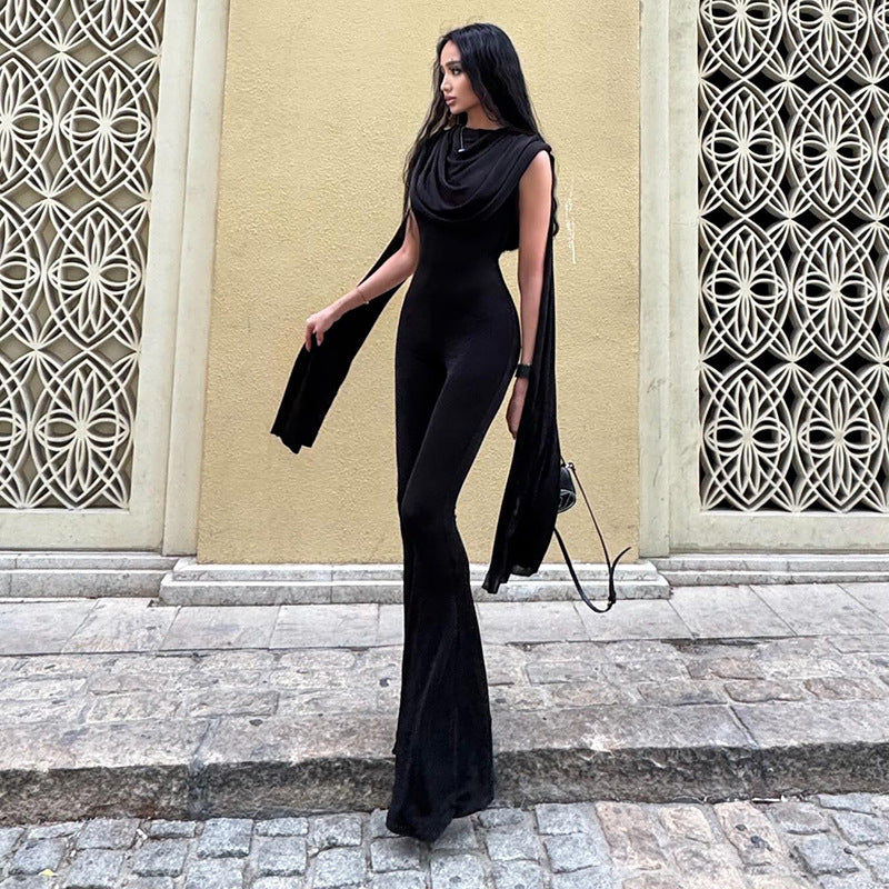 Damer Elegant jumpsuit med drapering og vid benføring Skjora